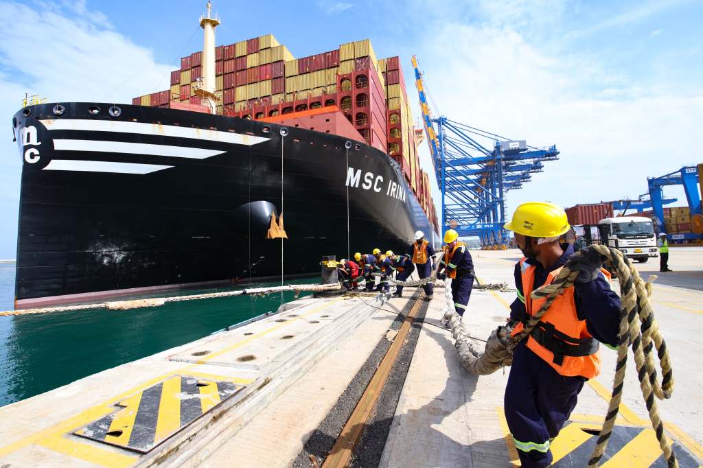 World’s largest container ship MSC IRINA docked at the Vizhinjam International&nbsp;Seaport
